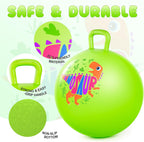 Pelota saltarina PlayZap para niños de 3 a 8 años, bola hinchable verde de 18 pulgadas con dinosaurio y asas, juguetes inflables hippity hop para saltar y rebotar para niños y niñas, para interior y