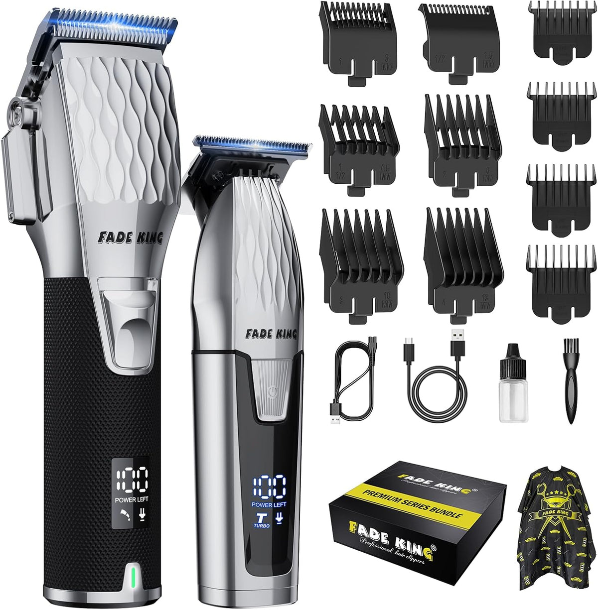 FADEKING® - Kit profesional de cortadora de pelo y barba para hombres, juego de corte y aseo inalámbrico con recortadora de hoja en T sin brecha, recortadora de pelo de peluquería para uso doméstico