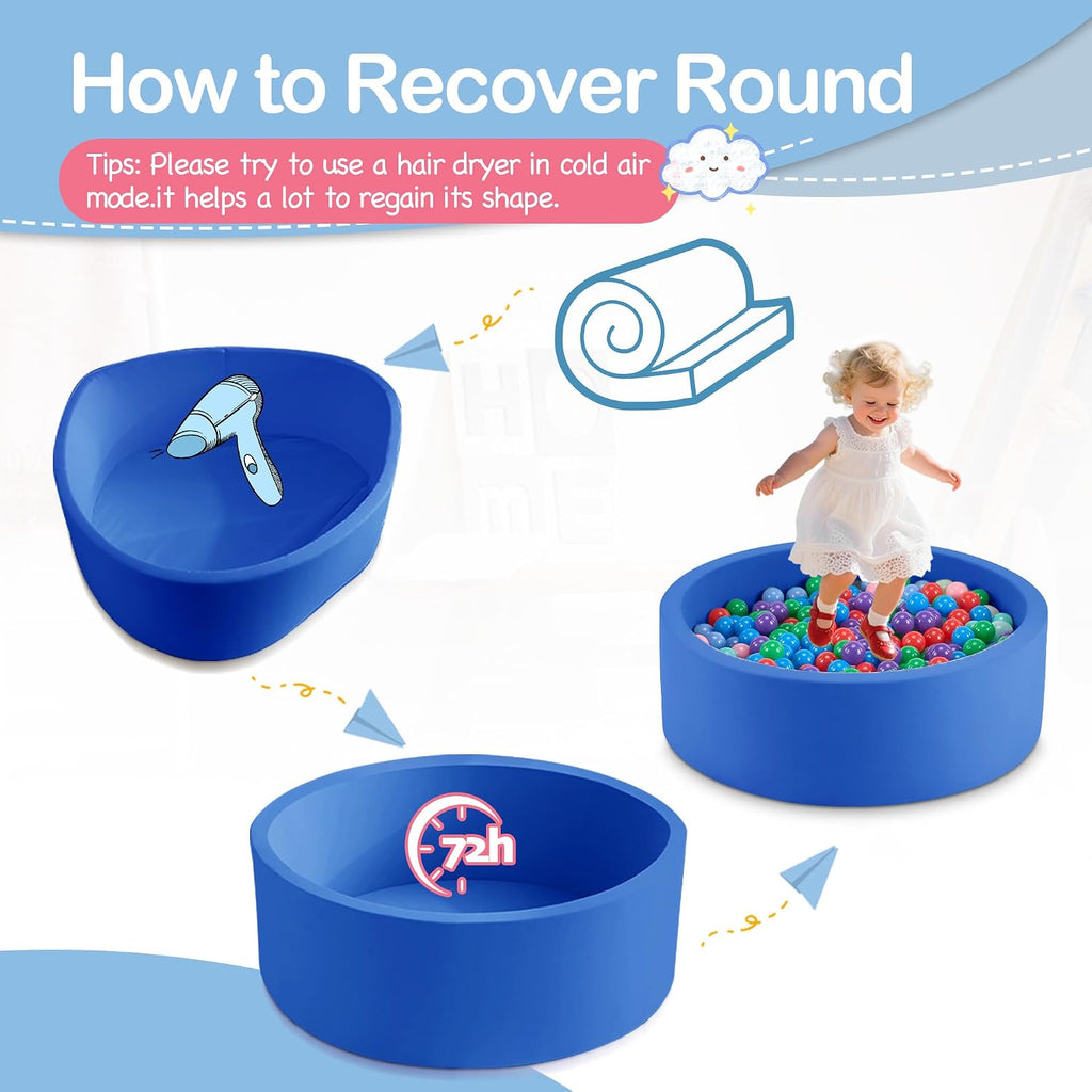 Piscina de bolas de espuma de 35.4 x 11.8 pulgadas para niños pequeños, pelotas redondas para bebés de 1 a 3 años, pelotas de juego para niños y niñas, pelotas no incluidas, azul