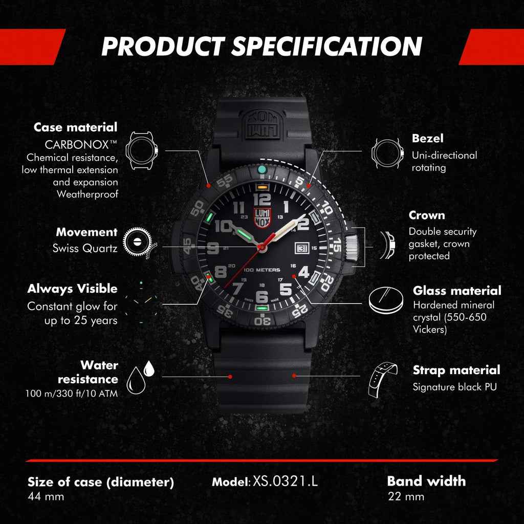 Luminox Leatherback Sea Turtle Giant XS.0321.L Reloj militar para hombre 1.732 in