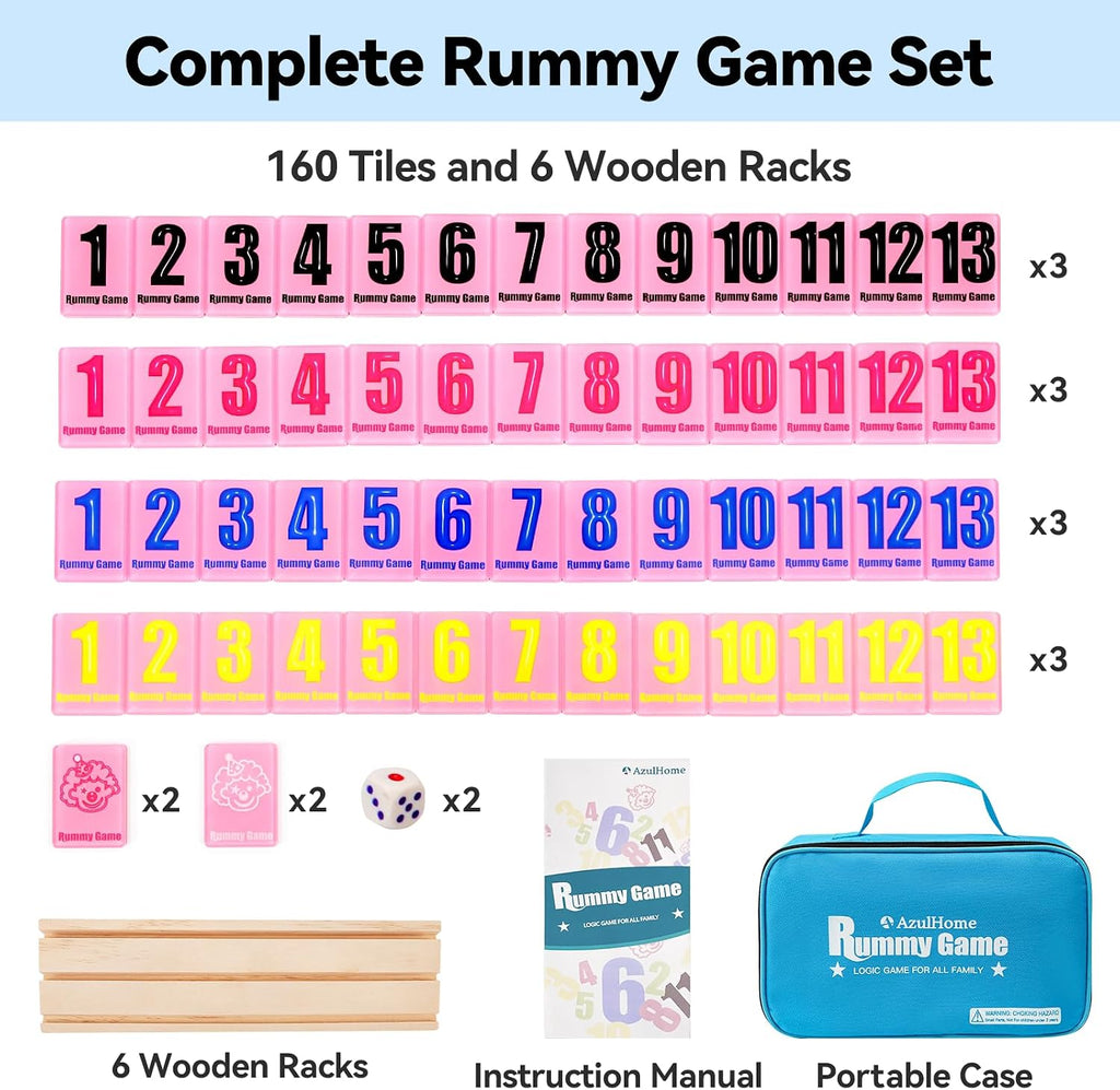 Rummy Cube Edición para 6 jugadores con 6 estantes de madera, 160