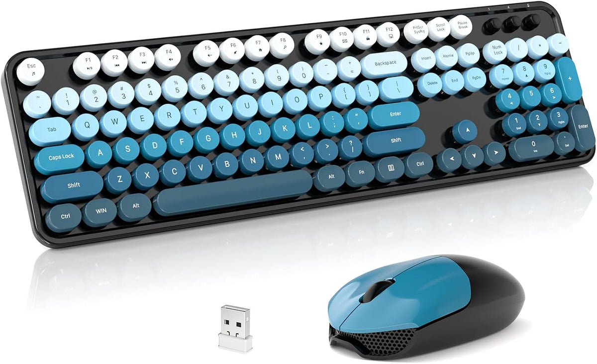 SQMD Combo de teclado y mouse inalámbricos, teclado retro de tamaño...