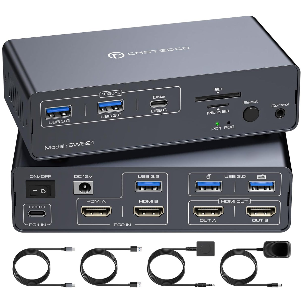 Conmutador KVM USB C 2 Monitores 2 Computadoras HDMI 4K60Hz EDID KVM Estación de acoplamiento para 1 ordenador portátil 1 Escritorio Compartir Monitor dual 13 en 1 Dock