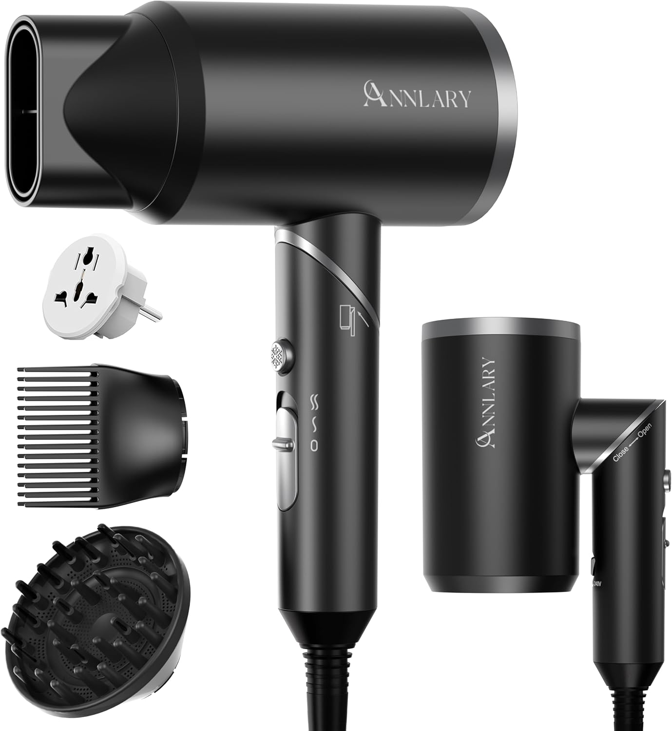 ANNLARY Secador de pelo de viaje de doble voltaje con difusor y pei...