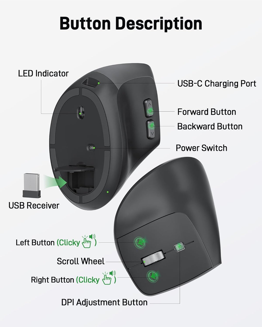 Acer Ratón Ergonómico Inalámbrico, Ratón Vertical con DPI Ajustable...