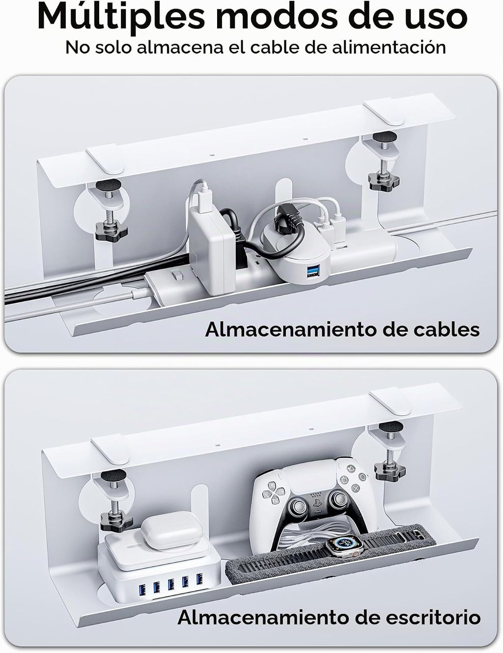 No Drill Under Desk Cable Management Tray, 17'' Wire Management, Punch-Free Clamp en, metal Cable Tray, Wire Organizer Under Desk, Under Dessk Basket para Office y Home, blanco