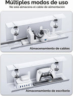 No Drill Under Desk Cable Management Tray, 17'' Wire Management, Punch-Free Clamp en, metal Cable Tray, Wire Organizer Under Desk, Under Dessk Basket para Office y Home, blanco