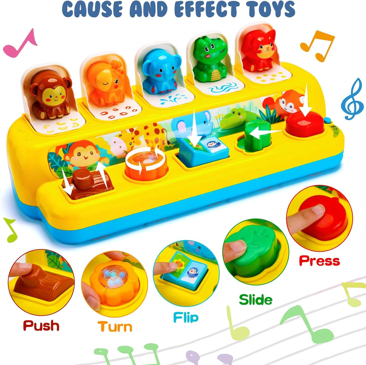 Juguetes interactivos emergentes de animales con música y
