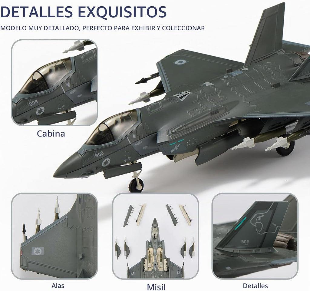 F-35I Lightning II Modelo 1/72 – Stealth Fighter Jet Metal Pre-construido Modelo de exhibición con soporte – Regalo coleccionable para fanáticos de la aviación militar