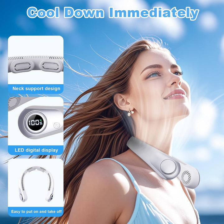 Ventilador de cuello portátil que sopla aire frío, pantalla LED, ve...