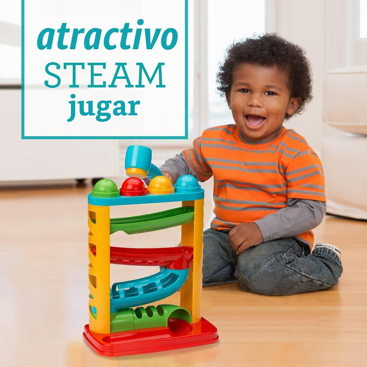 Infantino Bop & Drop Ball Tower - Juguete de actividad con martillo y 4 bolas, 12 meses
