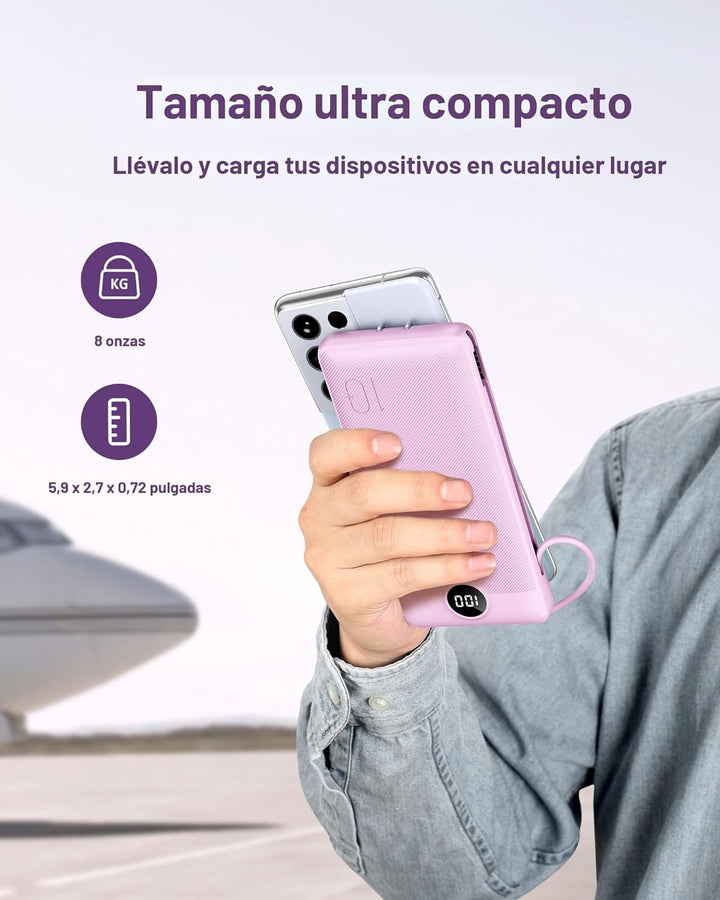 VEGER - Cargador portátil de iPhone, cables integrados de carga ráp...