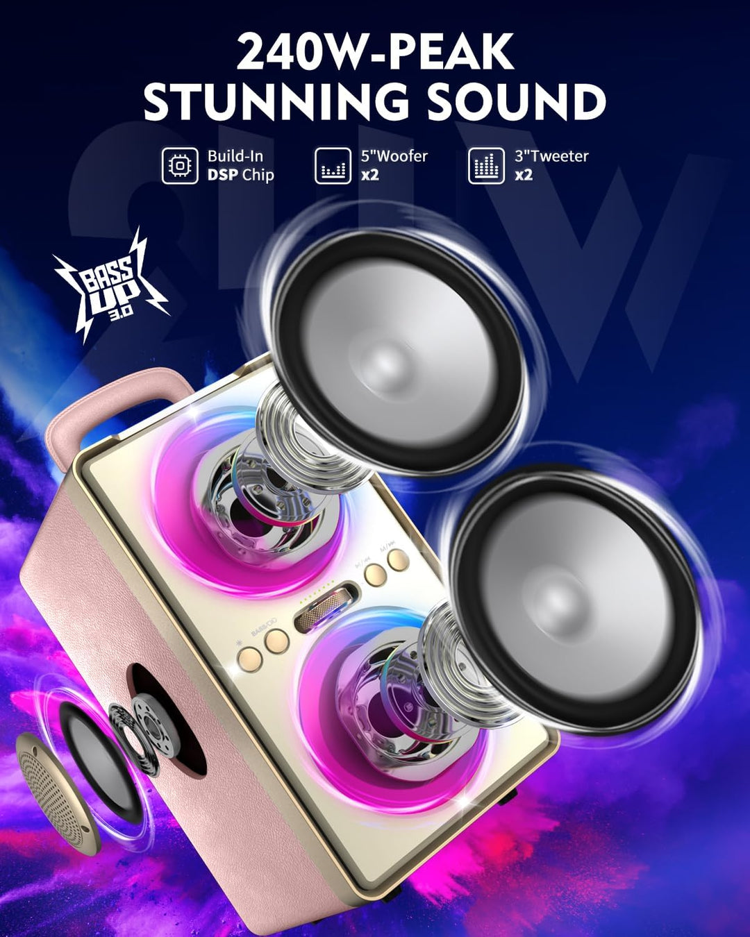 YIER Altavoz Bluetooth, altavoz de fiesta de pico de 240 W con grav...