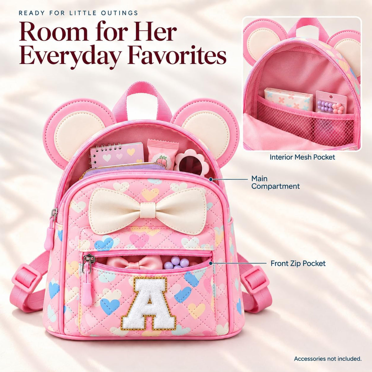Luvbagg Linda mochila con inicial para niñas, mini bolsa de viaje para