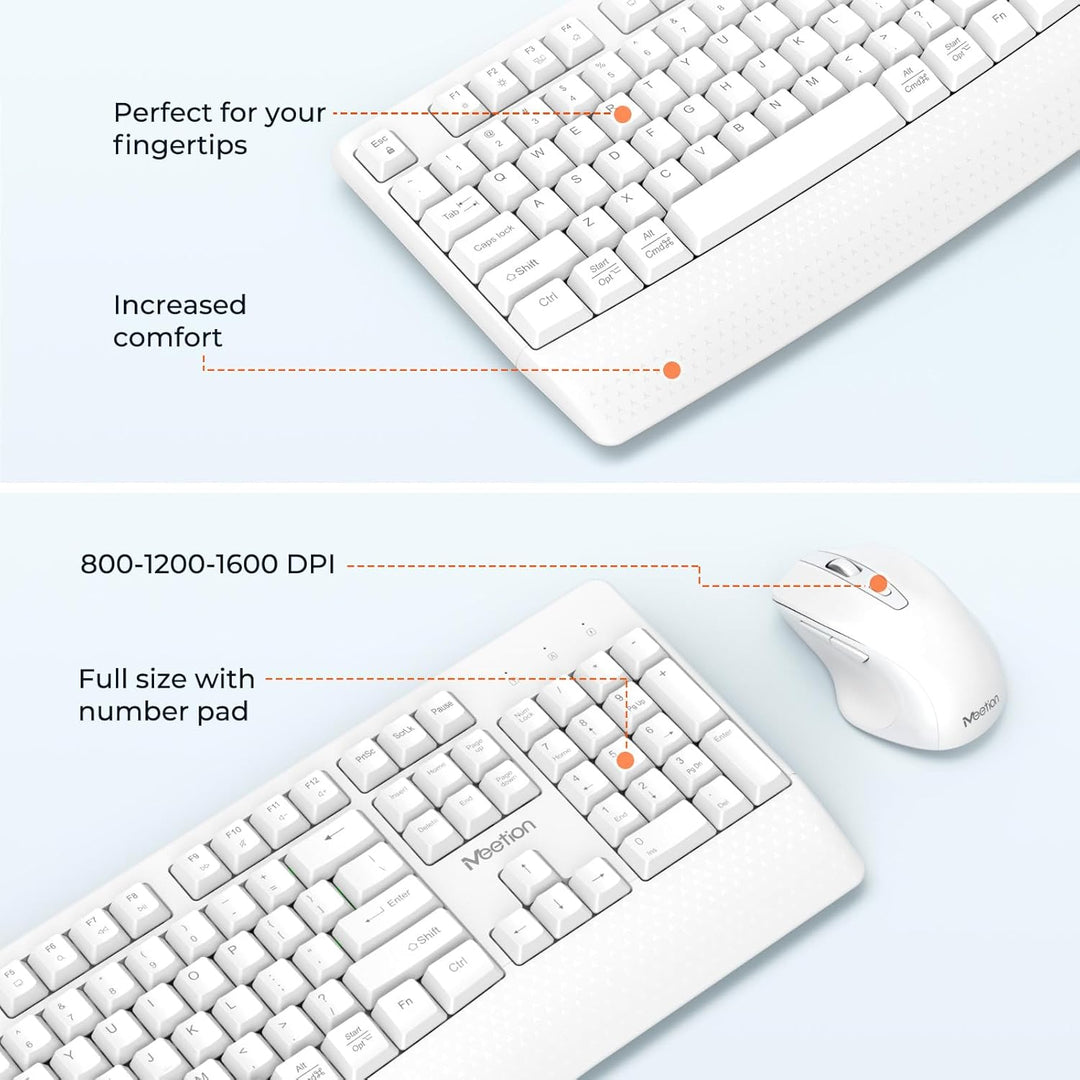 MEETION Teclado y mouse inalámbricos blancos, receptor USB de 2.4 G...