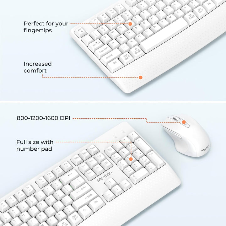 MEETION Teclado y mouse inalámbricos blancos, receptor USB de 2.4 G...