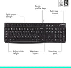 K120 teclado ergonómico de escritorio con cable USB negro
