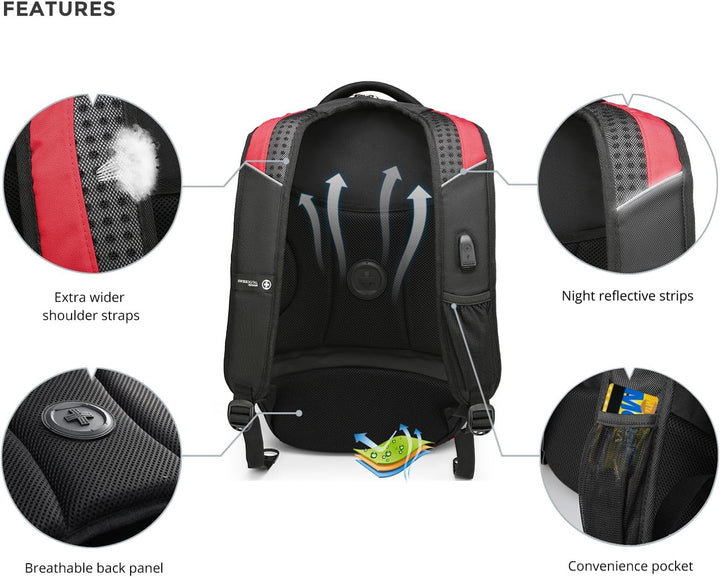 Mochila de diseño Swissdigital Circuit para hombres, Negro\/Rojo, 1...