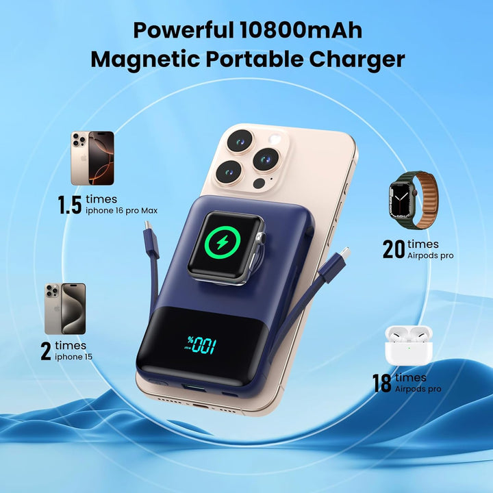Cargador portátil magnético para iPhone con cable incorporado, banc...