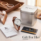 BUREI Reloj de pulsera analógico para mujer, correa de cuero, reloj analógico de cuarzo, pequeño y delgado para mujer, regalo para mujer