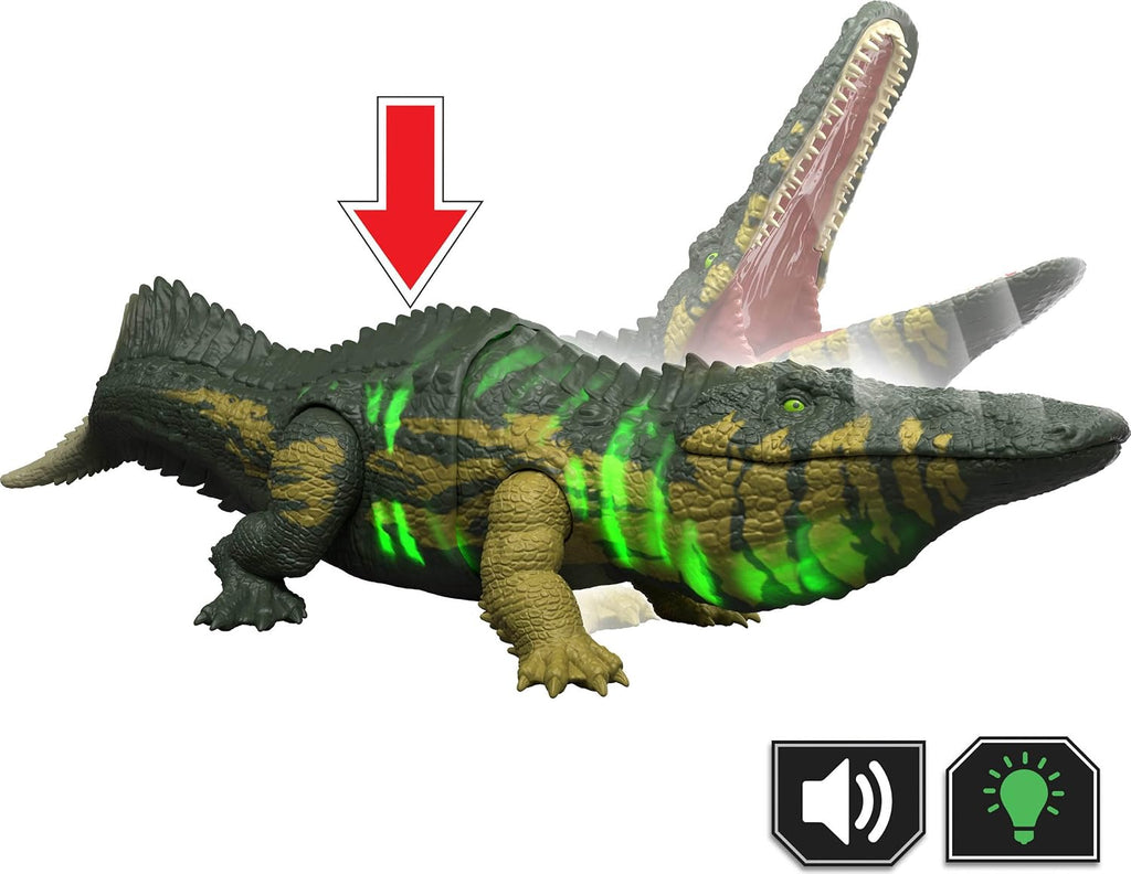 Mattel Jurassic World Wild Roar Stomatosuchus Figura de dinosaurio, L & S