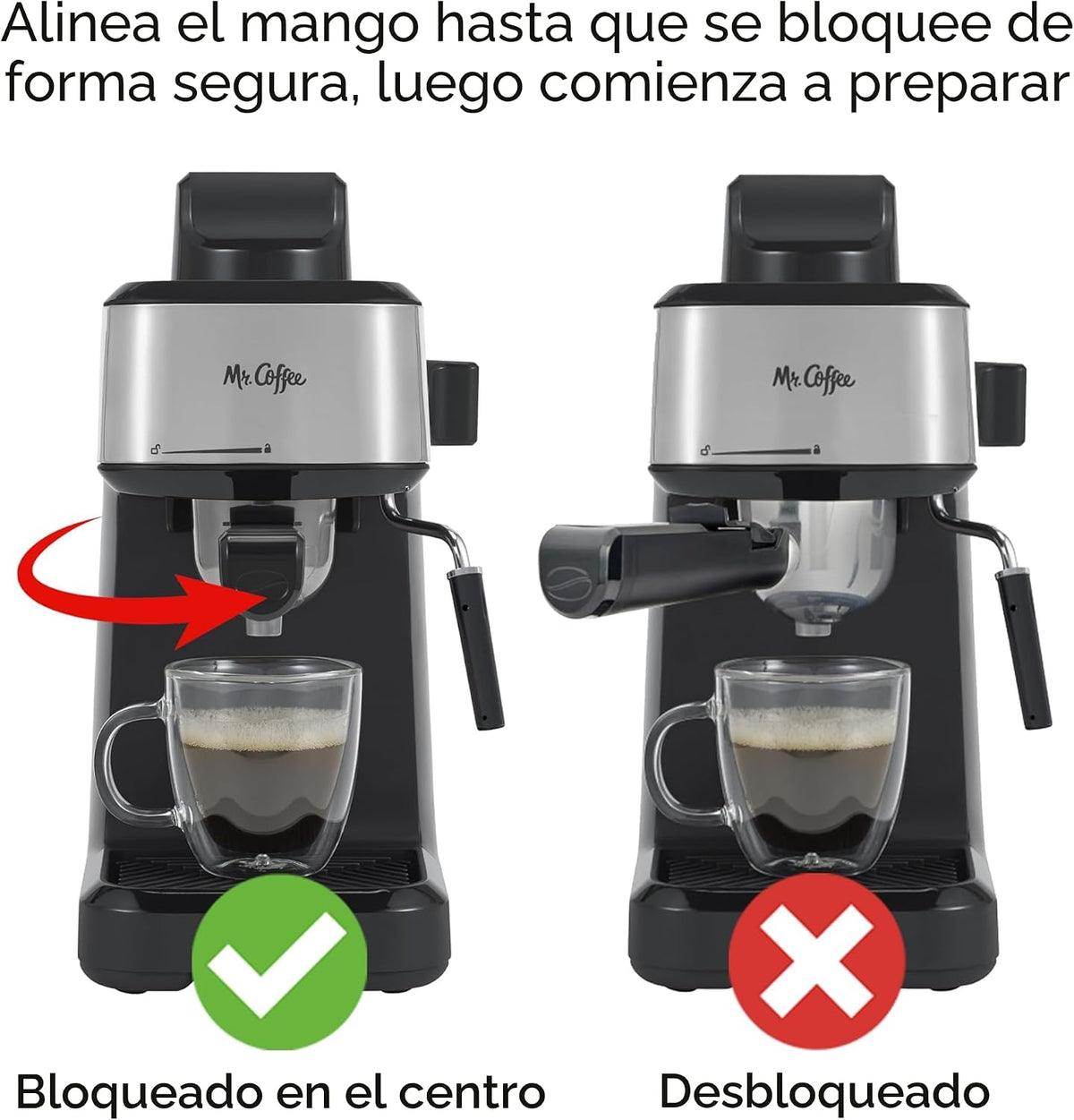 Mr. Coffee máquina al vapor de 4 tazas para preparar café expreso, capuchino y café con leche con jarra de espuma de acero inoxidable