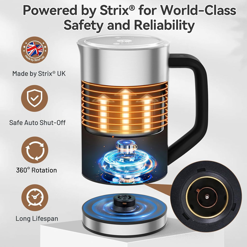 Vaporizador y calentado de leche eléctrico autmático, de Secura., Acero inoxidable