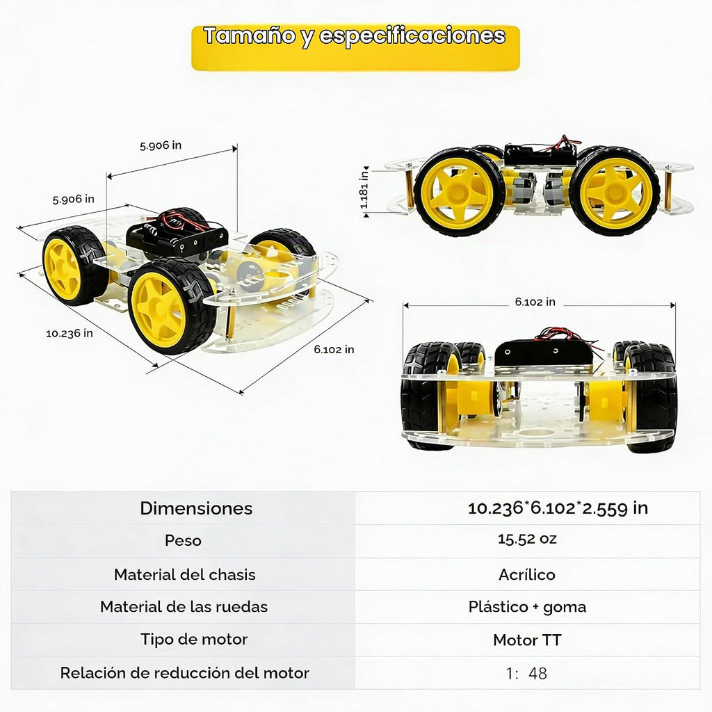 Kit de chasis de robot 4WD Motor TT acrílico de 2 capas para