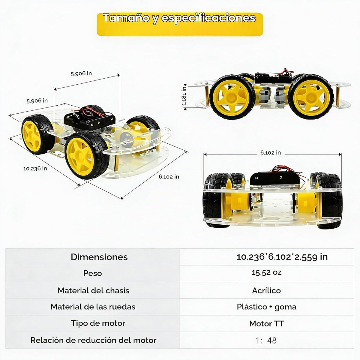 Kit de chasis de robot 4WD Motor TT acrílico de 2 capas para