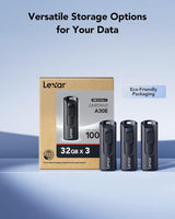 Lexar Paquete de 3 unidades flash A30E USB 3.2 Gen 1 de 32 GB, unid...