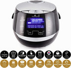 Arrocera Yum Asia Sakura con tazón de cerámica y lógica difusa avanzada (8 tazas, 1.5 litros) 6 funciones de cocción de arroz, 6 funciones de multicocción, pantalla LED táctil, 120V de potencia (negro