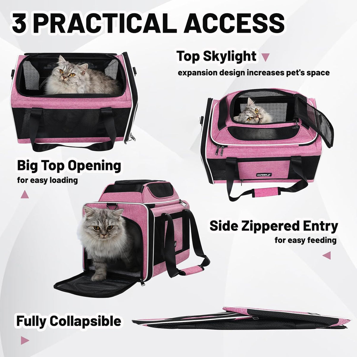 Transportador para gatos extensible superior 18x11x11, aprobado por United Delta American Airlines