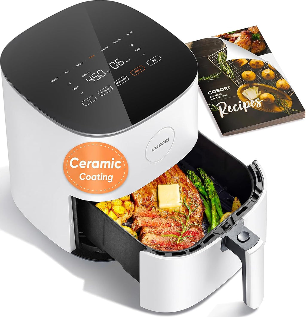 Cosori Air Fryer Pro LE 5 Qt, Cerámica libre de PFAS, 9 en 1, 20 Forros, Blanco