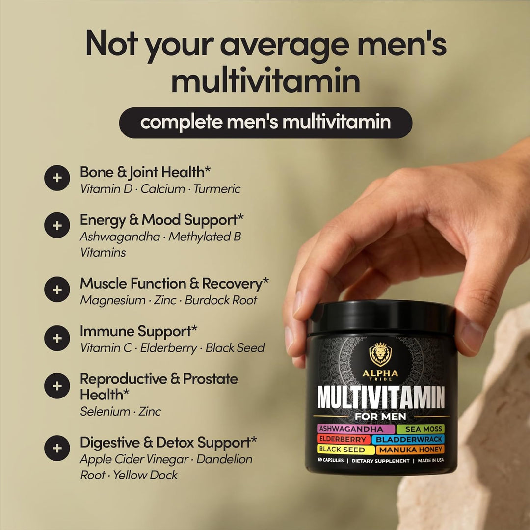 Alpha Tribe Multivitamínico para hombres con musgo marino, aceite d...
