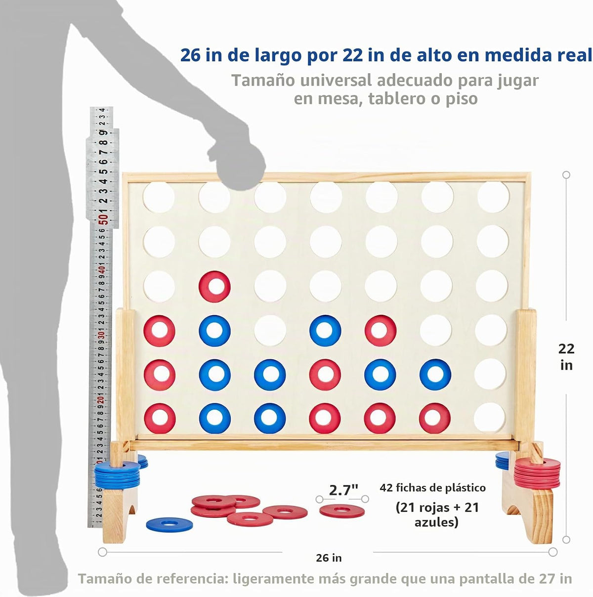 Juego gigante 4 en una fila, juego de madera de 2.8 pies para