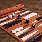 Travel Backgammon - Juego de mesa de cuero enrollable (marrón oscuro)