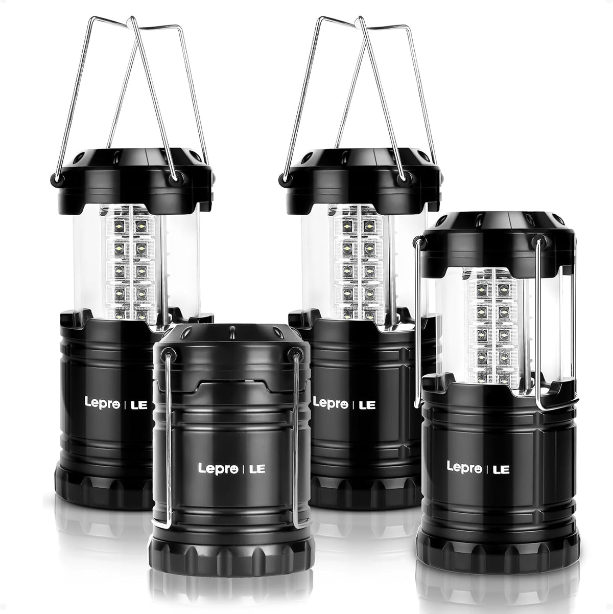 Lámpara Lepro Linternas LED para campamento, paquete de 4, plegables, IPX4