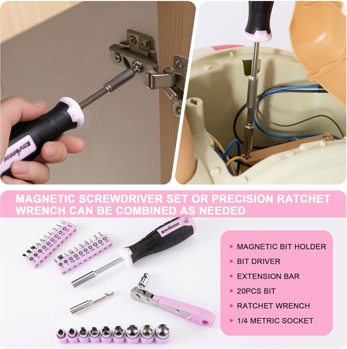 Enventor Juego de herramientas rosas para mujeres, kit de herramien...