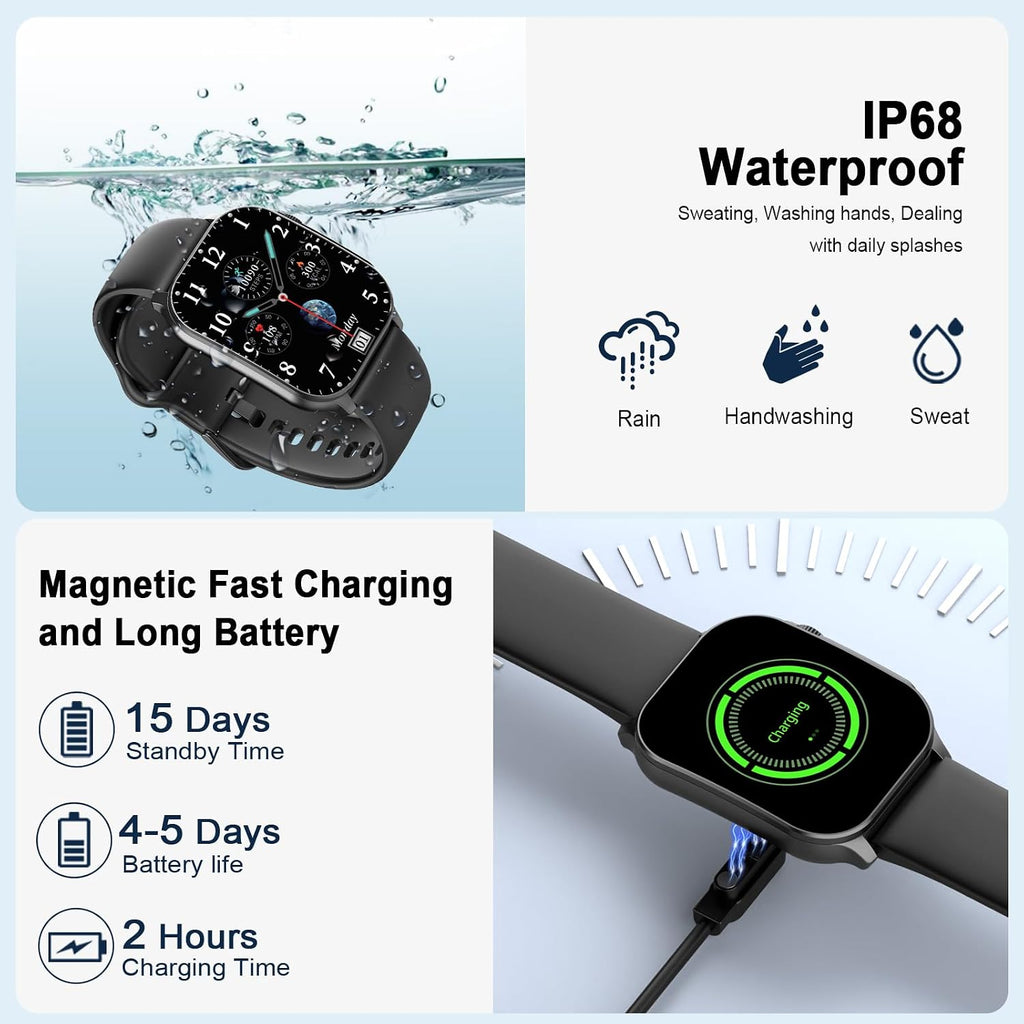 Reloj inteligente para hombre, pantalla curva AMOLED de 2.01 pulgadas, rastreador de fitness con respuesta/hacer llamadas, más de 100 modos deportivos, reloj de fitness con frecuencia cardíaca 24/7/monitor de sueño/podómetro, resistente al agua IP68, para