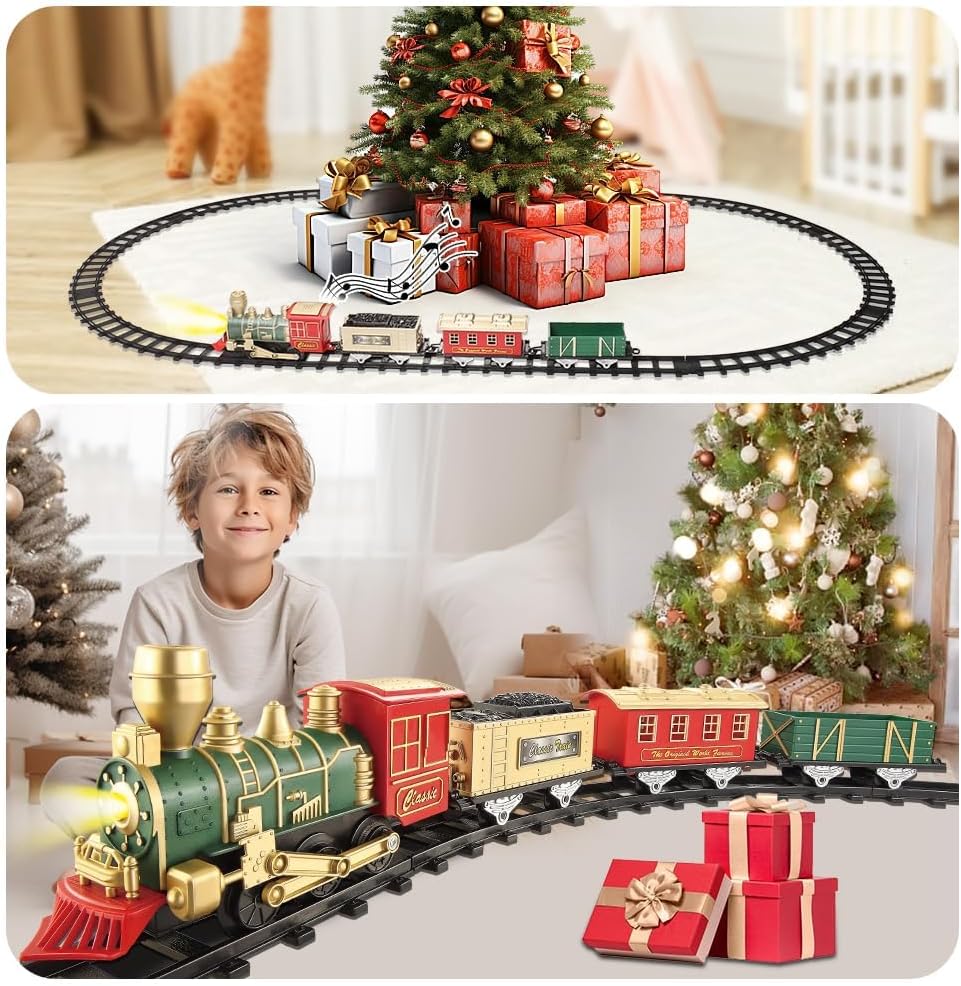 Juego de tren eléctrico para niños de 4 a 8 años, tren de juguete completo con luces y sonidos, juguetes de tren con autos y pistas para Navidad y juego durante todo el año