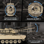 1/18 M1A2 Abrams - Tanque a control remoto de 2.4 G que dispara BBS con humo, sonido y luces, juguete modelo ejército de control remoto de 165 pies, vehículo militar todo terreno para mayores de 8 años