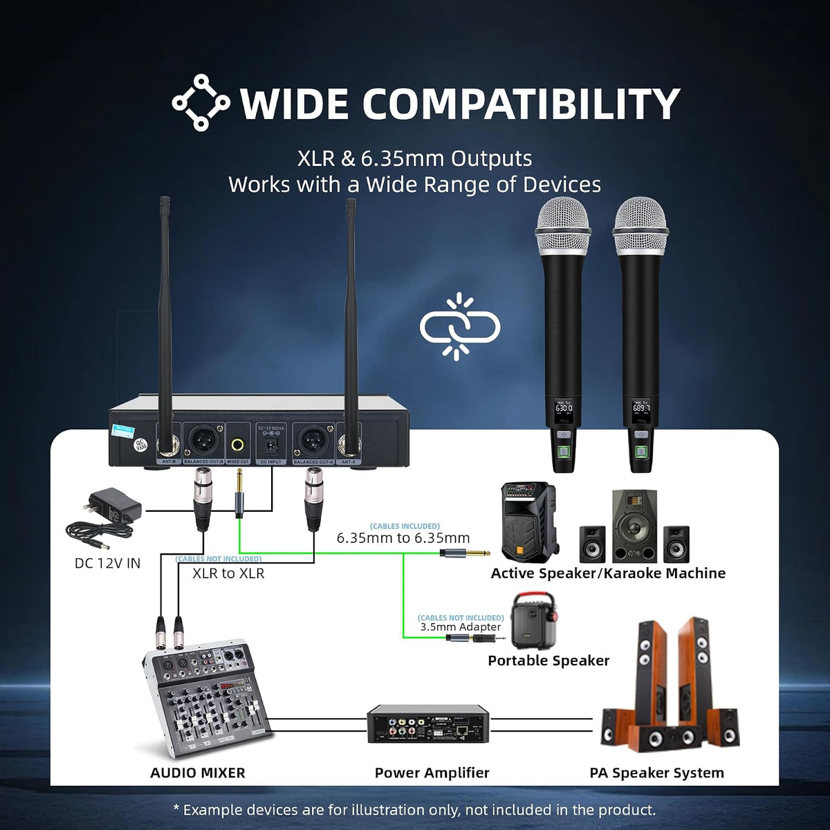 Kelghua Dual UHF Sistema de micrófono inalámbrico portátil de metal