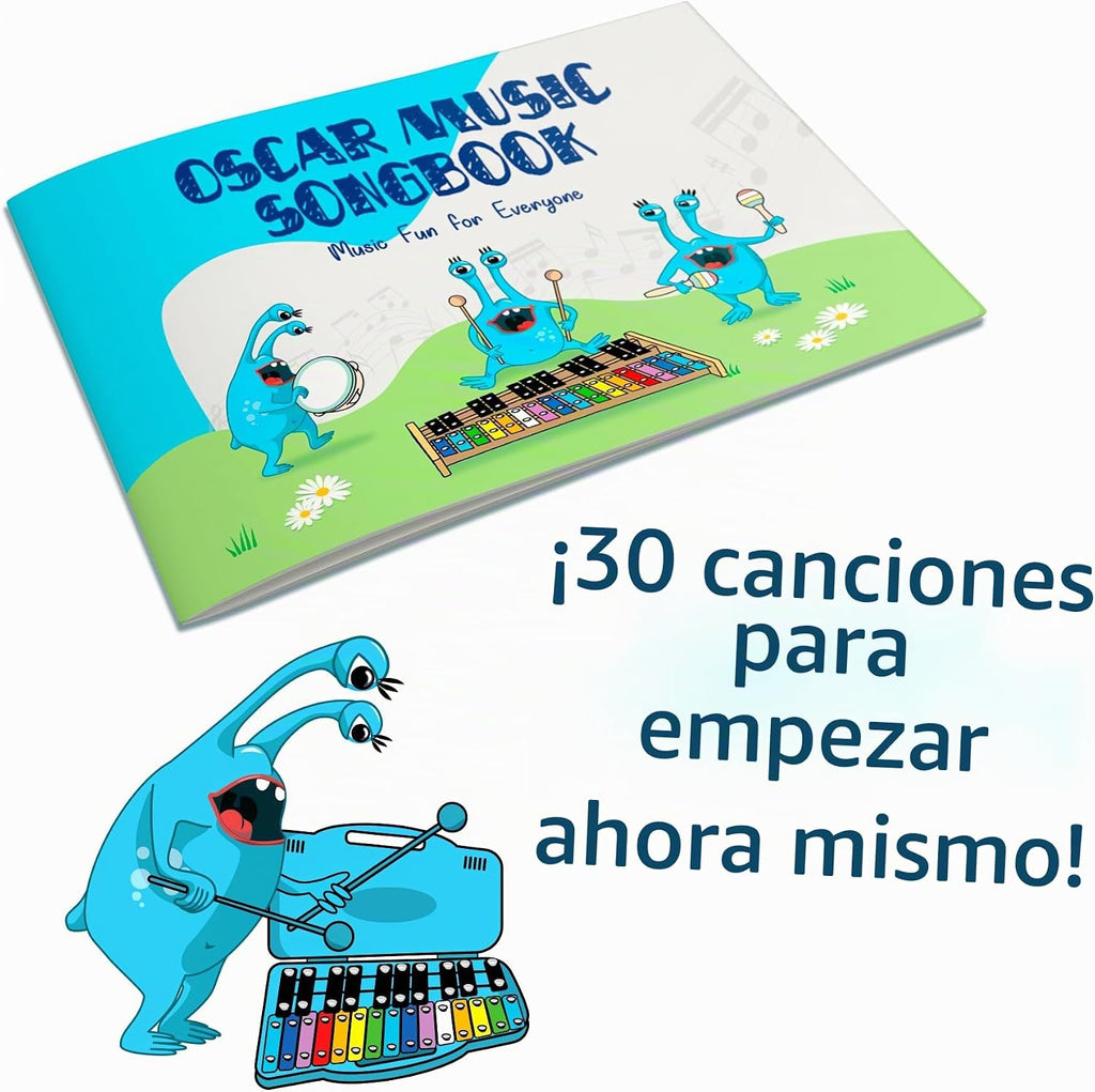 Glockenspiel - Xilófono para niños, colorido, 25 notas con cancionero de 30 canciones