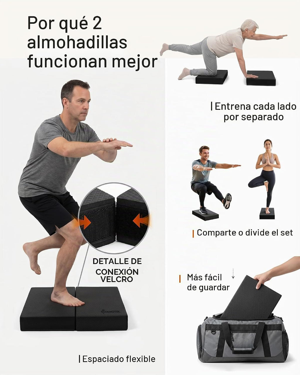 StrongTek 2-en-1 Almohadilla de Equilibrio de Espuma y Rodillera, tallas de 15,8 o 19 pulg.