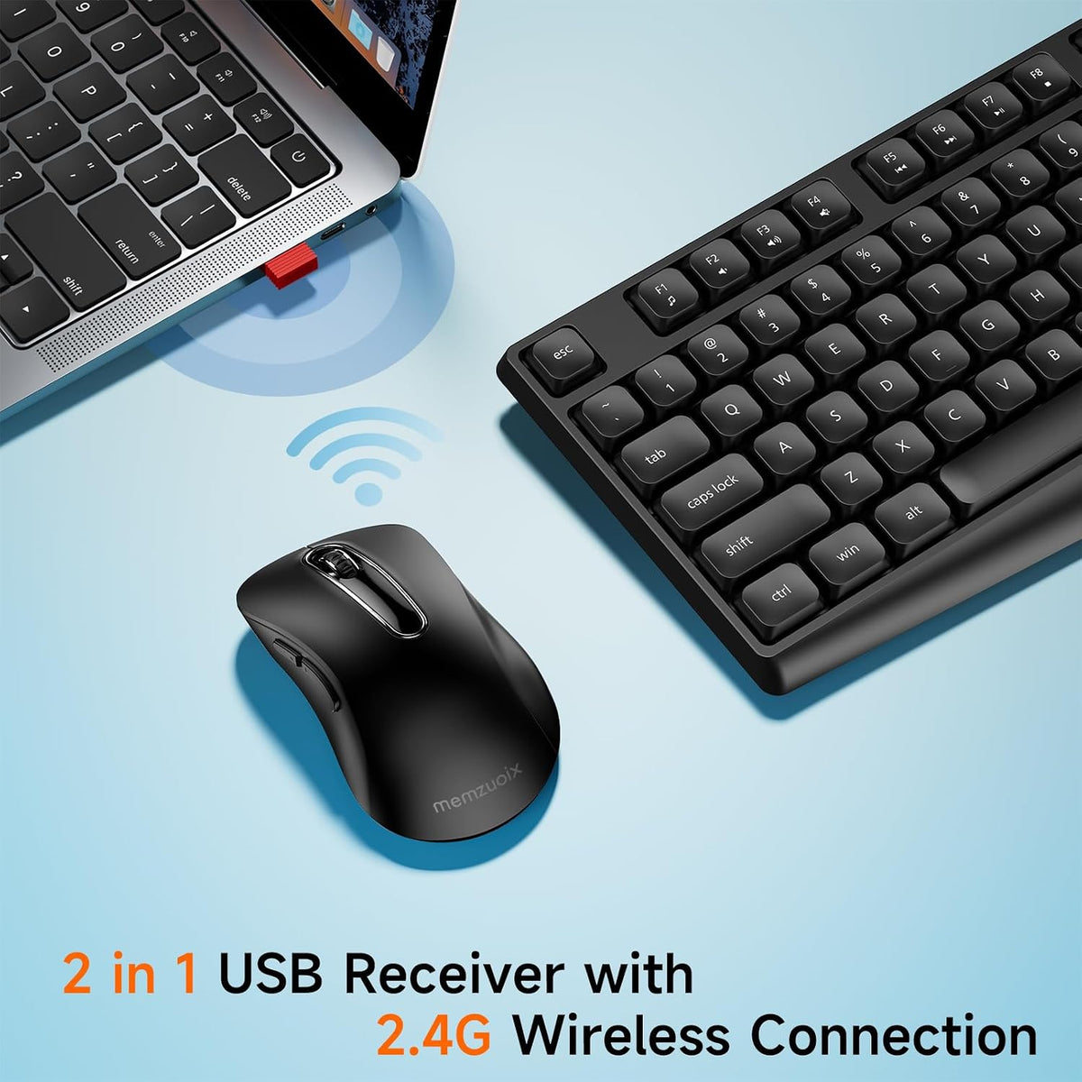 memzuoix Combo de teclado y mouse inalámbricos, juego ergonómico de...
