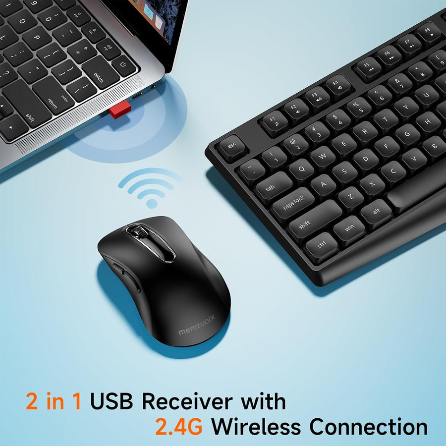 memzuoix Combo de teclado y mouse inalámbricos, juego ergonómico de...