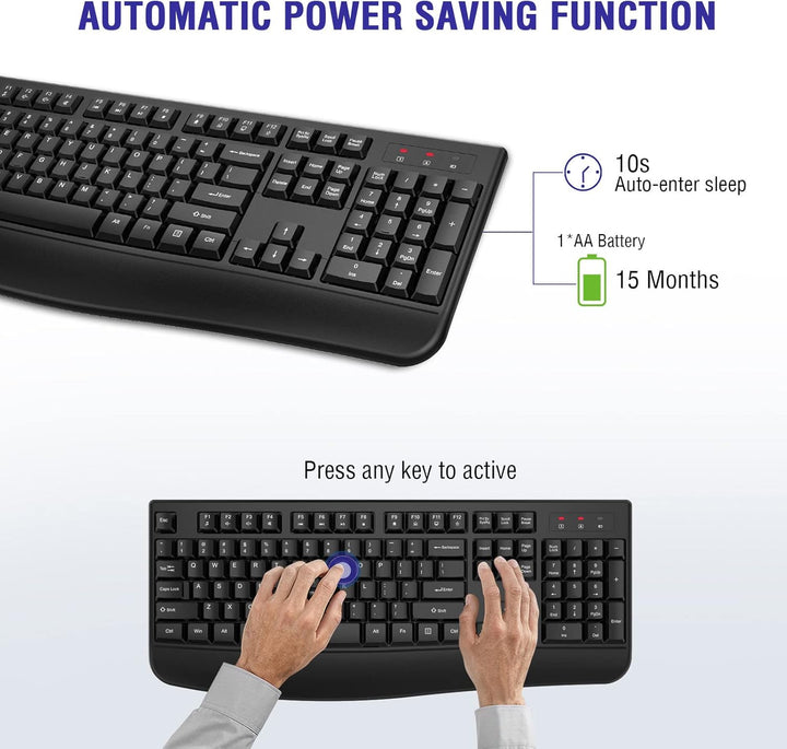 QUASIO Teclado Inalámbrico, Teclado Inalámbrico Ergonómico de Tamañ...