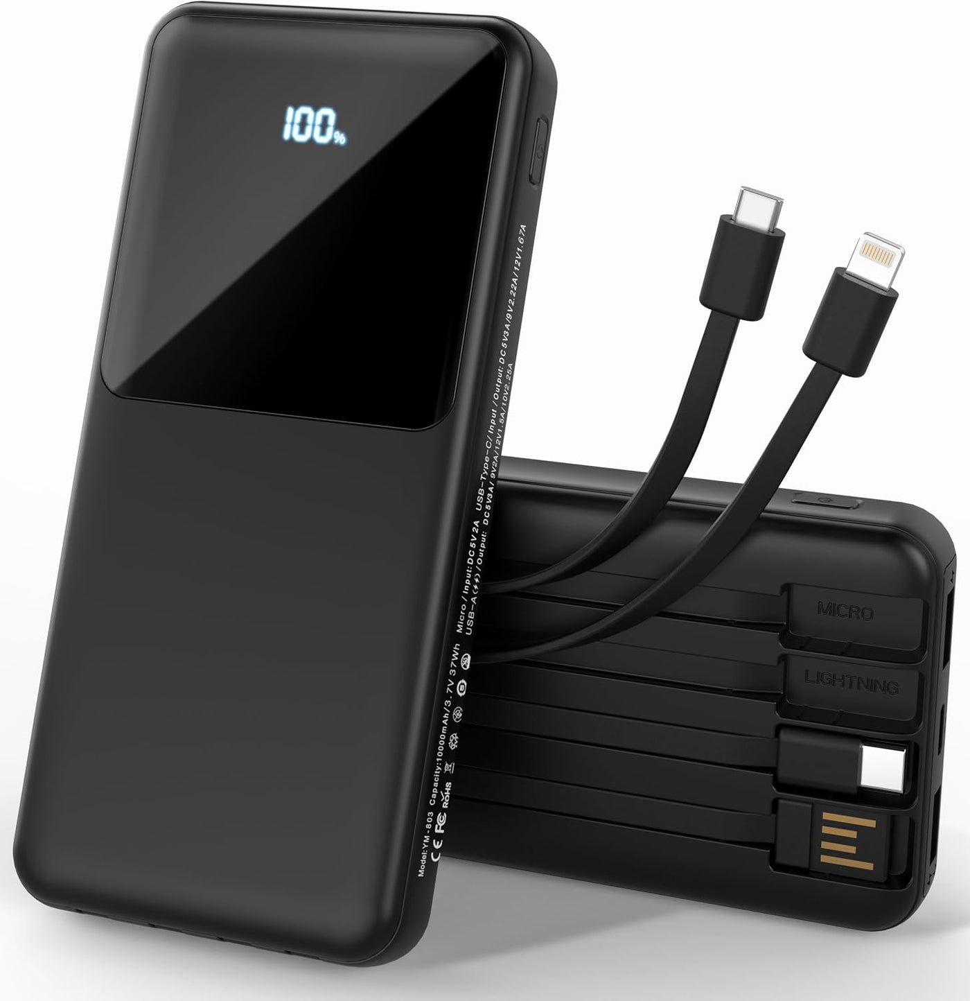 ZUOGGPET Cargador portátil con cables incorporados, banco de energí...