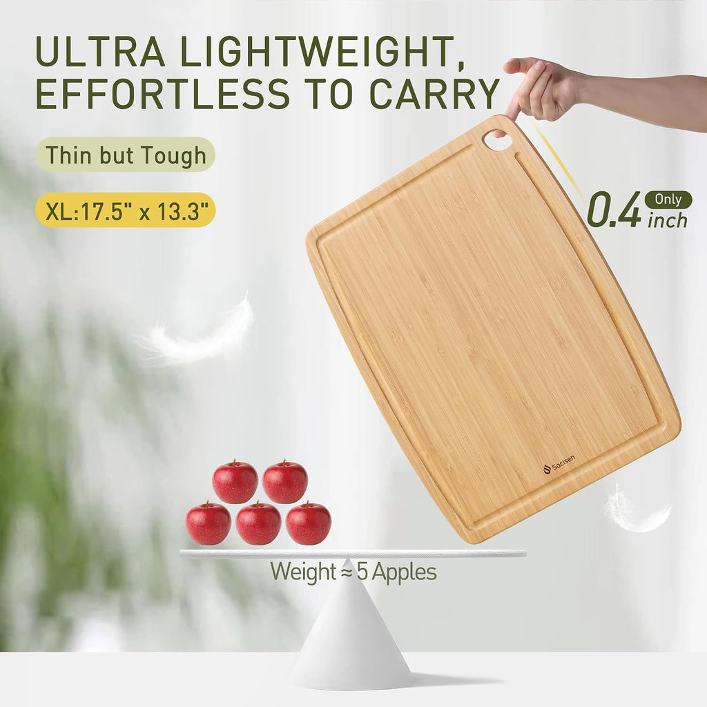 Tabla de cortar de bambú ligera y duradera con pies antideslizantes, tablas de cortar de madera extra grandes para cocina con ranura para jugo, tabla de madera para embutidos y cortar para frutas