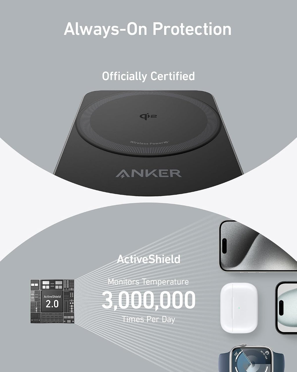 Anker MagGo - Estación de carga plegable Qi2 de 15 W compatible con MagSafe 3 en 1
